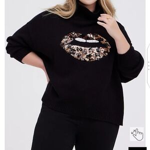 🆕💋 1X / 2X SEQUIN LEOPARD LIPS -  DROP SHOULDER TURTLE NECK SWEATER💋